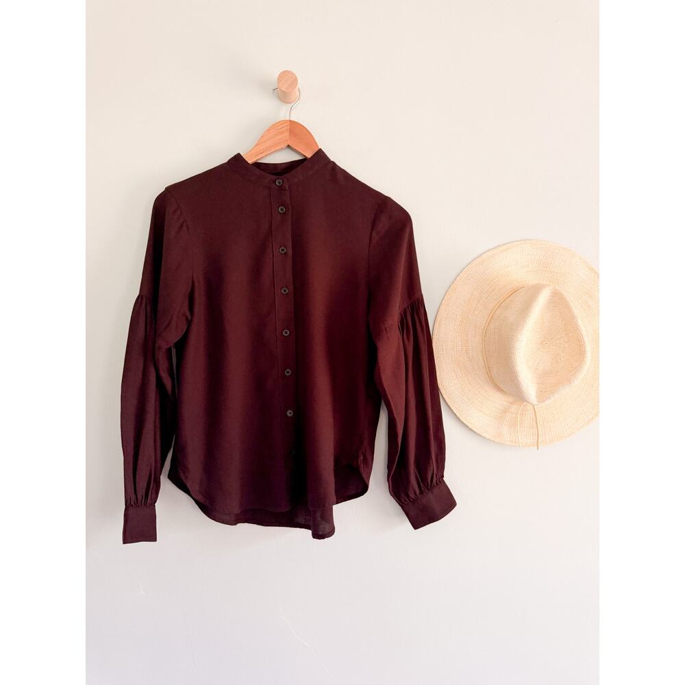 Madewell | NWOT Stand Collar Flannel Button Up Espresso Bean | Sz XXS - Picture 2 of 8